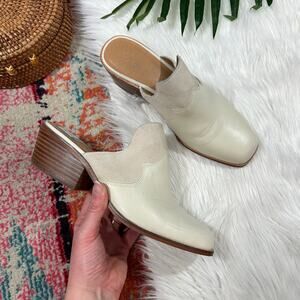 Crown Vintage White Leather Square Toe Slip On Heeled Mule Western 8 Country